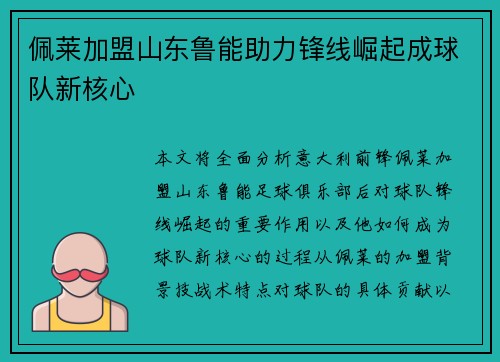 佩莱加盟山东鲁能助力锋线崛起成球队新核心